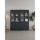 Manhattan Comfort Jodie 31" Mid-Century Modern Bookcase - Charcoal Grey - Set of 2-2 Soft Close Tempered Glass Panel Display Doors on Top and 2 Ribbed Manufactured Wood Soft Close Doors on Bottom