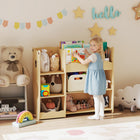 Qaba Kids Bookshelf and Toy Storage Organizer with Open Display - Natural-Its 79cm height allows kids to easily reach items, fostering independence

