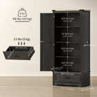HOMCOM 69" H Tall Kitchen Storage Cabinet with Adjustable Shelves - Black and Brown-Three hinges reinforce each cabinet door 