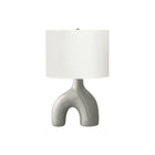 Monarch Specialties 25" H Contemporary Table Lamp - Grey Ceramic / Ivory / Cream Shade-A contemporary and stylish 25"H table lamp featuring a unique two-leg shape light grey ceramic base, topped with a classic ivory fabric shade and a round silver metal finial