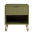Manhattan Comfort DUMBO 20.07" Modern 1-Drawer Nightstand - Olive Green-Modern-Contemporary with a taste of Glam - Nightstand for Bedroom and Living Room Use