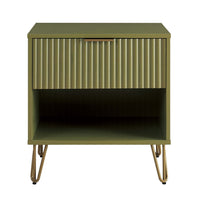 Manhattan Comfort DUMBO 20.07" Modern 1-Drawer Nightstand - Olive Green-Modern-Contemporary with a taste of Glam - Nightstand for Bedroom and Living Room Use