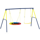 Qaba Kids Swing Set with with Adjustable Ropes and Metal Frame - Yellow/Blue-Heavy-duty A-frame with stakes holds up to 330 lbs., providing total stability 