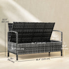 Outsunny Wicker Outdoor Storage Bench with Storage and Cushion for Garden Tools, Balcony, Backyard, Pool - Grey-Soft seat cushion for comfort, with armrests and back for body support