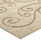 Modway Jubilant Sprout Scrolling Vine Shag Area Rug - 5 ft W x 8 ft L - Creame/Beige-Stain Resistant / Easy To Clean