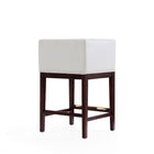 Manhattan Comfort Kingsley 21" Mid-Century Modern Faux Leather Upholstered Counter Stool - Ivory and Dark Walnut - 2 Pack-Seat Height: "