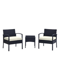 Manhattan Comfort Noli Modern Patio 2-Person Seating Group 3-Piece Set with End Table - Black/Cream-Modern 3-Piece Outdoor Patio Set with 2 Armchairs and 1 End Table