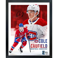 Frameworth Cole Caufield Canadiens Portrait Collage - Framed Print - 16" W x 20" L-Officially licensed by the NHL and NHLPA - features Cole Caufield and the Montreal Canadiens with a printed facsimile signature