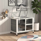 PawHut 36" W Rabbit Hutch with Wheels and Ramp - Grey-2-floor design, offer a large space 