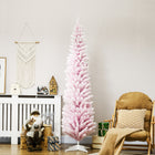 HOMCOM 7' Pencil Artificial Christmas Tree with Snow-Flocked Branches - Pink-Pencil shape takes up little floor or table space, suitable for small rooms or as a second Christmas tree in an entryway 