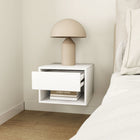 HOMCOM Floating Nightstand with Drawer and Shelf - White - Set of 2-Functions as bedside, telephone, or sofa side table