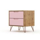 Manhattan Comfort Rockefeller 20.08" Mid-Century Modern 2-Drawer Nightstand - Nature/Rose Pink-10