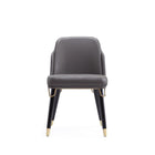 Manhattan Comfort Estelle 20.08" Modern Faux Leather Upholstered Dining Chair - Pebble and Black-Front and Back Legs Elegantly Embellished with Elongated Gold Metal Ferrules and Completed with Matching Accents at the Seat's Base
