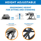 Mount-It! 36" Wide Standing Desk Converter with Gas Spring - Black-Height Range: 6.5" - 16.3"