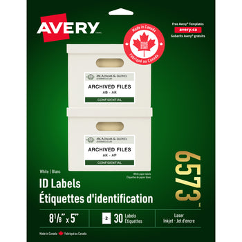 Avery White Laser/Inkjet Permanent I.D. Labels, 5
