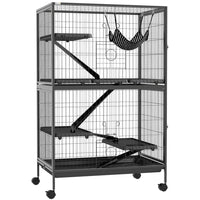 PawHut 50" H 5-Tier Deluxe Rolling Small Animal Cage - Dark Grey-Ideal for a variety of small animals including pet mink, chinchilla, small cat and other similar sized small pets 