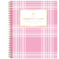 Emily Ley Simplified 2026-27 Weekly/Monthly Planner - 11" x 9" - Pink Plaid - Bilingual-12 tabbed months: July 2026 - June 2027