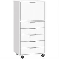 HOMCOM 5 Drawer Vertical Mobile Filing Cabinet with Lockable Wheels - White-Five drawers and a large storage cabinet keep all your office supplies within reach 