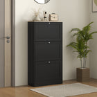 HOMCOM Modern Shoe Cabinet with 3 Flip Drawers for 12-18 Pairs - Black-Tabletop offers extra space for display and storage