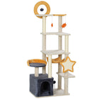 PawHut 63" Star and Moon Themed Cat Tree Tower - Beige-Activity play center keeps cats entertained and active 