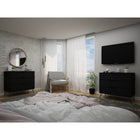 Manhattan Comfort Rockefeller 35.24" Mid-Century Modern 3-Drawer Dresser 2-Piece Set - Black-Choose Your Handle Design When the Product is at Your Home! Option for Cut-Out Edge Handle, or Flush Design Look.