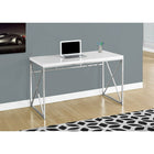 Monarch Specialties 7205 48" Computer Desk - Glossy White/Chrome Metal-Thick panel table top construction is durably designed with an easy to clean top, this compact desk is perfect for a home office for work or study.