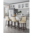 Manhattan Comfort Emperor 19" Traditional Faux Leather Upholstered Bar Stool - Cream and Walnut - 2 Pack-Frame Made of Solid Beech Wood with Rich Walnut Finish