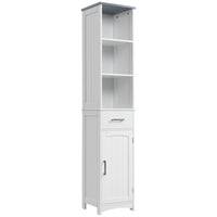 Kleankin Tall Slim Freestanding Bathroom Tower Cabinet - White-Compact and tall cabinet perfectly fits in narrow spaces    