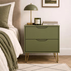 Manhattan Comfort Avira 20" Mid-Century Modern 2-Drawer Nightstand - Olive Green-Features two spacious drawers with easy-glide tracks for smooth operation