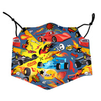 Oliver's Labels 2-Ply Non-Medical Kids Scarf Face Mask - Race Cars-2 Layers in front of the mouth and nose for added protection.