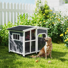 PawHut Outdoor Wooden Dog House with Removable Bottom - Grey-Large and spacious for a comfortable place to hang out 