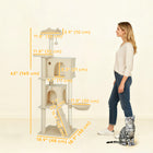 PawHut 63" Cat Tree with Sisal Scratching Posts and Condos - Beige-Sisal-wrapped posts meet scratching urges, saving your furniture from any damage 