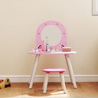 Qaba Kids Vanity Set with Mirror & Stool - Pink-Sized for kids aged 3-6, promoting good posture during play
