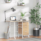 HOMCOM 41.3" Foldable Computer Desk with Drawers - Natural Wood-Dual purpose, can be extended for a writing desk or folded up to be a file cabinet