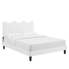 Modway Current Performance Velvet Full Platform Bed with Black Wood Legs - White-Wood Slat Support System