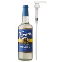 Torani Sugar Free Vanilla Syrup with Pump - 750 mL-More than just coffee: Great for lattes, frappes, teas, coffees, hot cocoas, milkshakes, desserts and other frozen blended drinks