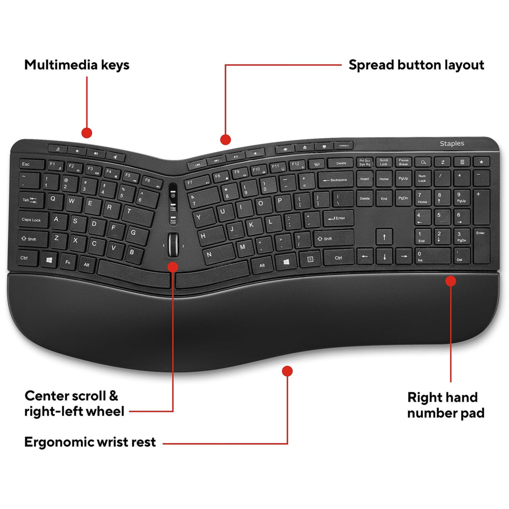 Staples Tech Wireless Ergo Keyboard - Black - English | staples.ca