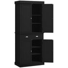 HOMCOM 72" H Tall Kitchen Pantry Cabinet with Drawer - Black Wood Grain-Elegant modern design with recessed panels and antique handles 
