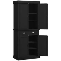 HOMCOM 72" H Tall Kitchen Pantry Cabinet with Drawer - Black Wood Grain-Elegant modern design with recessed panels and antique handles 