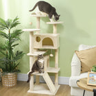 PawHut 54" Cat Tree Tower with Scratching Posts and Condos - Beige-Includes scratching posts and ramp for natural clawing instincts 