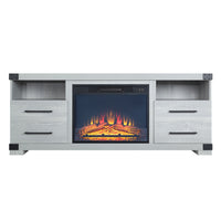 Manhattan Comfort Richmond 60" Modern Fireplace - Black and Grey - Set of 2-Industry-Chic Electric Fireplace for Indoor Living Room Usage