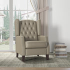 HOMCOM Faux Leather Accent Chair with Wood Legs - Thick Padding for Living Room - Khaki-Button tufted wingback brings timeworn charm 
