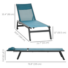 Outsunny Outdoor Lounge Chair with Wheels - 5-Position Tanning Chair - Blue-Padded backs and breathable mesh seats are comfortable and breathable