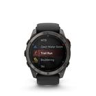 Garmin fēnix 8 Pro Multisport GPS Smartwatch - 51 mm - Carbon Grey DLC Titanium with Black/Pebble Grey Silicone Band-SATELLITE MESSAGING - When you’re venturing into off-grid locations, including up to 50 miles offshore, the watch’s inReach technology allows you to send messages and get location checkins — once you establish a satellite link — with no phone connection required.