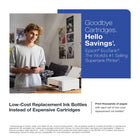 Epson EcoTank ET-1910 Wireless Colour Supertank Printer - White-Epson EcoTank comes with enough ink to print up to 3,600 pages black/6,500 colour for fewer out-of-ink frustrations. Each replacement ink bottle set is equivalent to about 80 cartridges