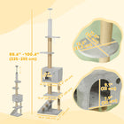 PawHut 89" - 100" Floor-To-Ceiling Cat Tree - Light Grey-Features multiple jumping platforms and 3-steps for playful climbing 