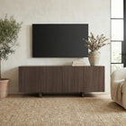 Hudson&Canal Harold Rectangular Fluted TV Stand for TV's up to 75" - Brown Oak-Constructed of sturdy MDF and PVC materials in a handcrafted brown oak finish