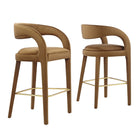 Modway Pinnacle Performance Velvet Bar Stool - Brown Gold - Set of 2-Modern Bar Stool Set