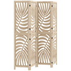 HOMCOM 4 Panel Palm Leaf Design Freestanding Room Divider for Home Office Bedroom - Natural Wood Finish-Detachable top and bottom form two independent dividers 

