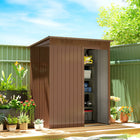 Outsunny Outdoor Storage Shed with Vents - 5.2' x 3.5' - Light Brown-Sliding door on this garden shed offers quick, hassle-free everyday access
